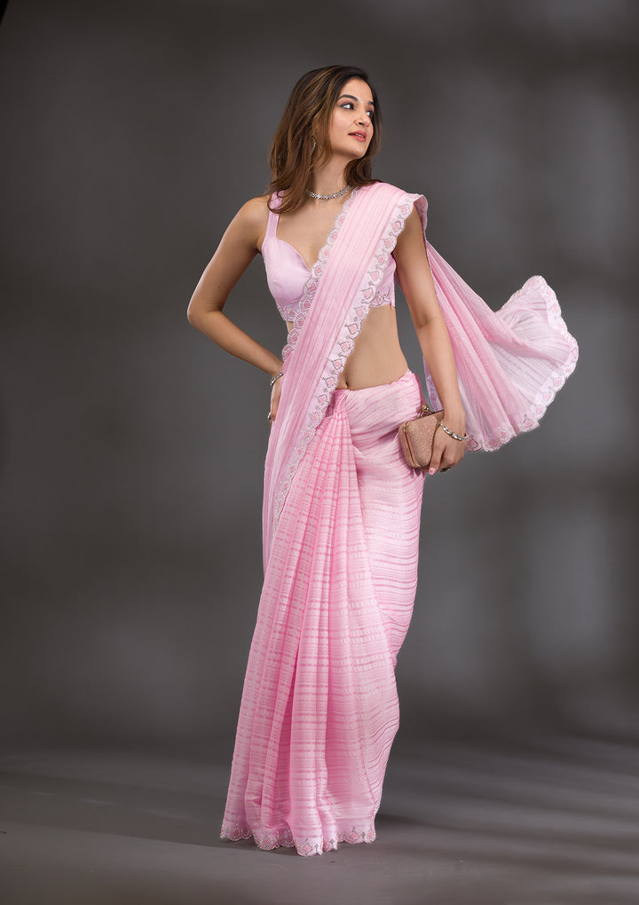 Pink Swarovski Georgette Saree