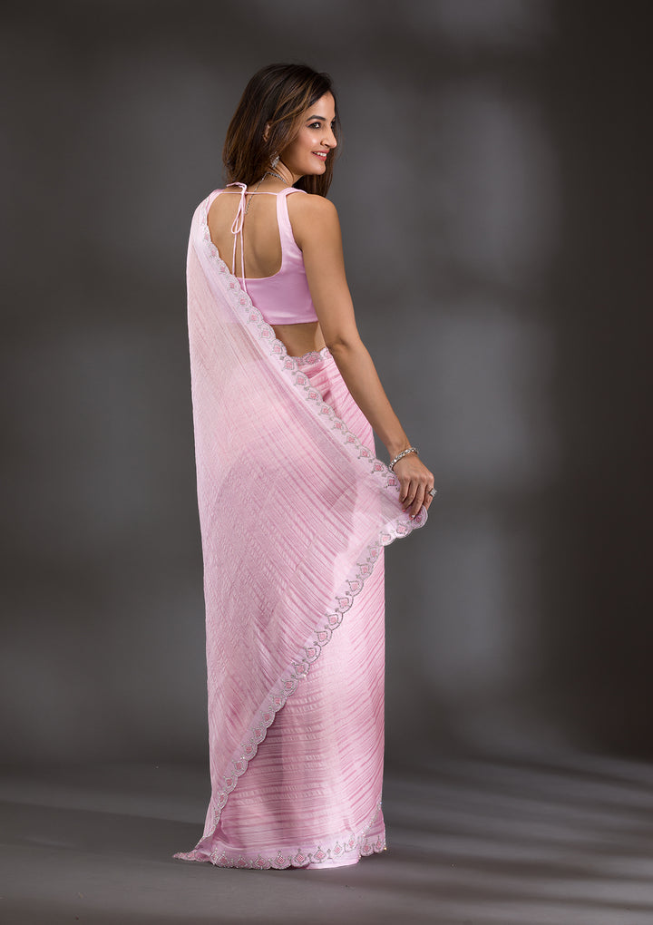Pink Swarovski Georgette Saree