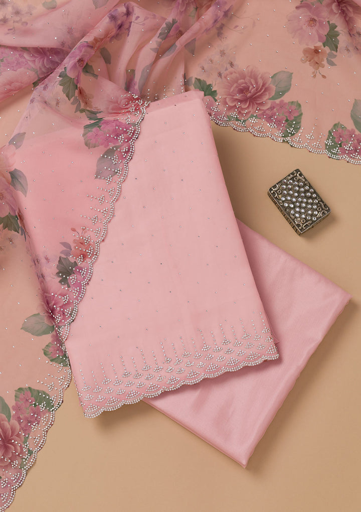 Pink Swarovski Organza Unstitched Salwar Suit