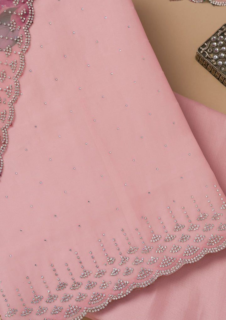 Pink Swarovski Organza Unstitched Salwar Suit