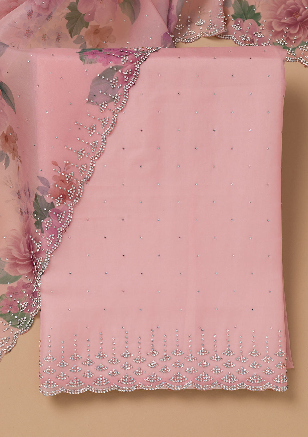 Pink Swarovski Organza Unstitched Salwar Suit