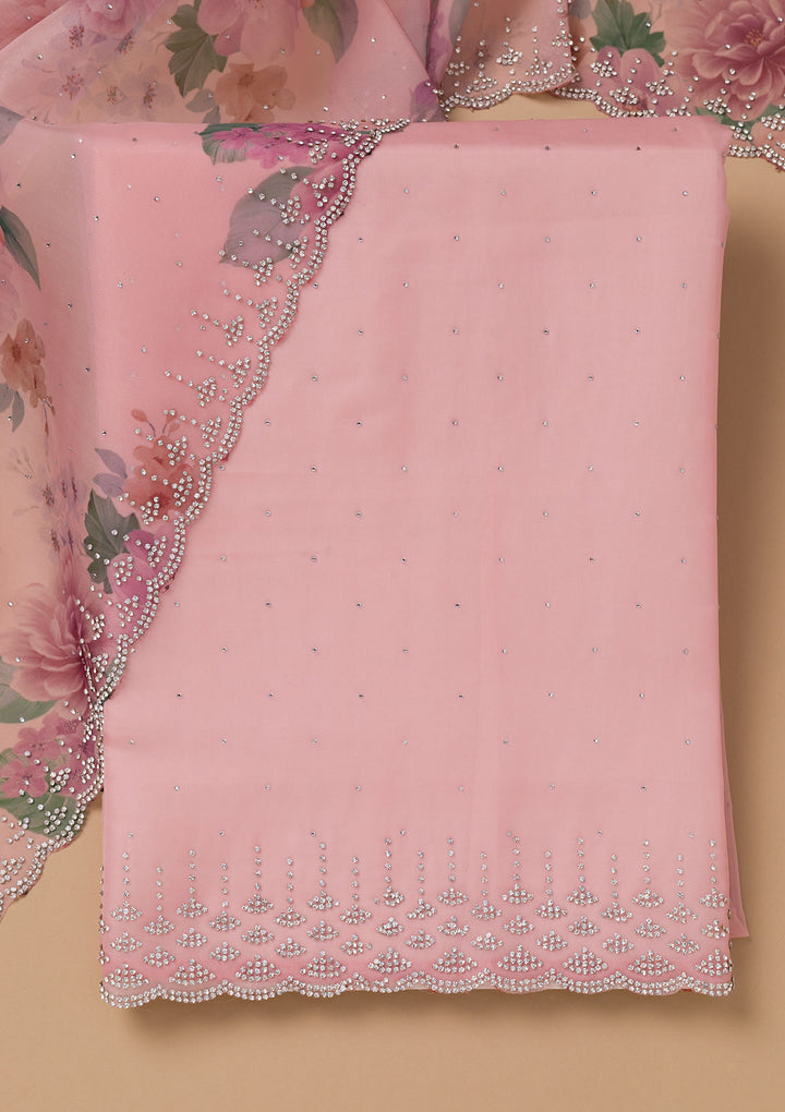 Pink Swarovski Organza Unstitched Salwar Suit