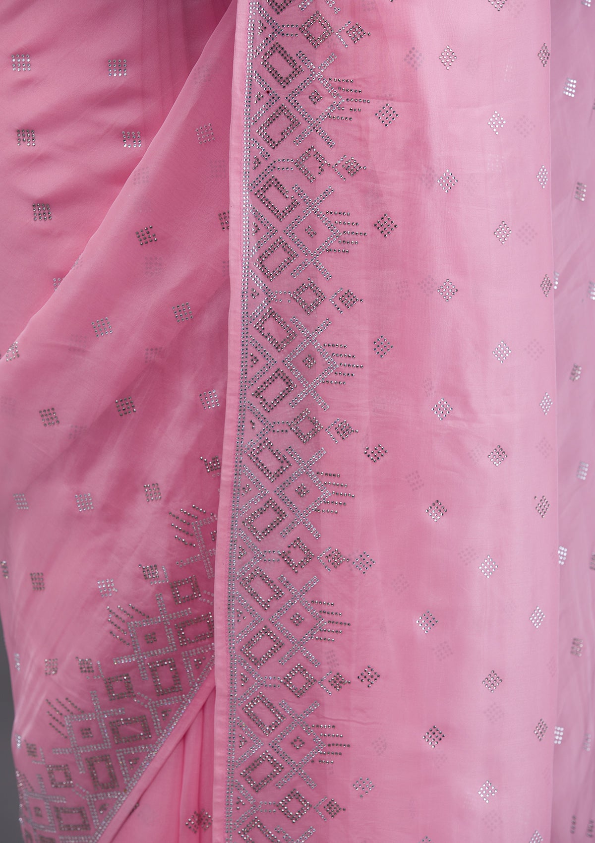 Pink Swarovski Satin Saree