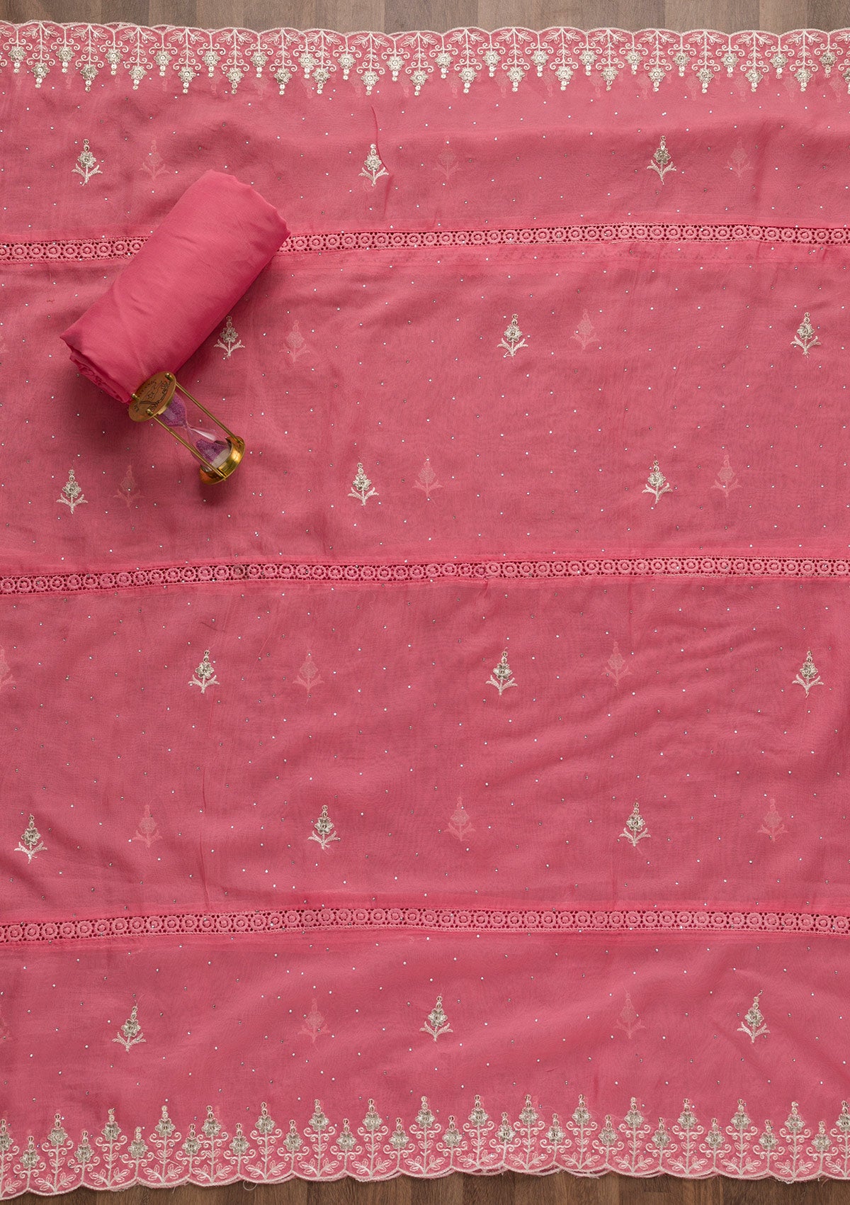 Pink Swarovski Tissue Unstitched Salwar Suit