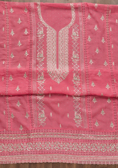 Pink Swarovski Tissue Unstitched Salwar Suit