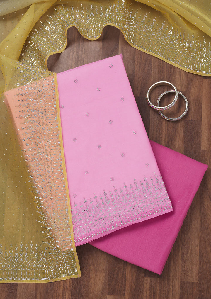 Pink Swarovski Tissue Unstitched Salwar Suit