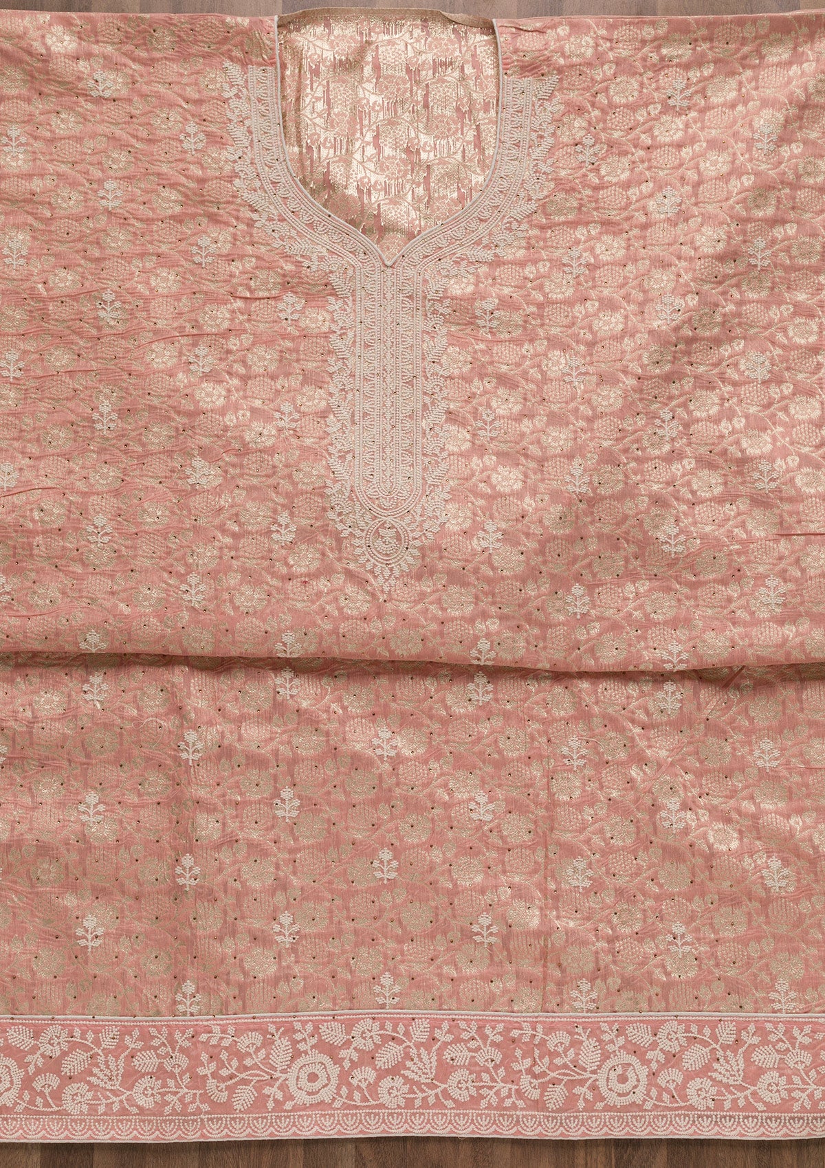 Pink Threadwork Banarasi Unstitched Salwar Suit