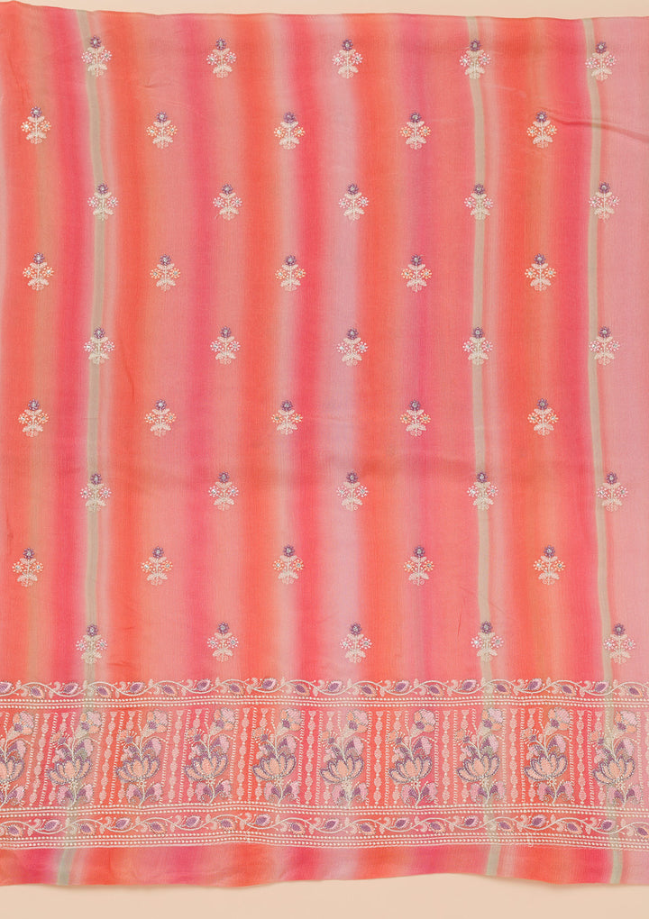 Pink Threadwork Chiffon Unstitched Salwar Suit