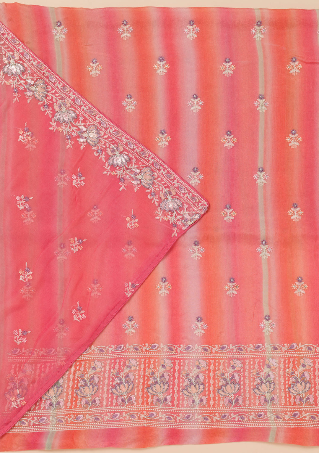 Pink Threadwork Chiffon Unstitched Salwar Suit