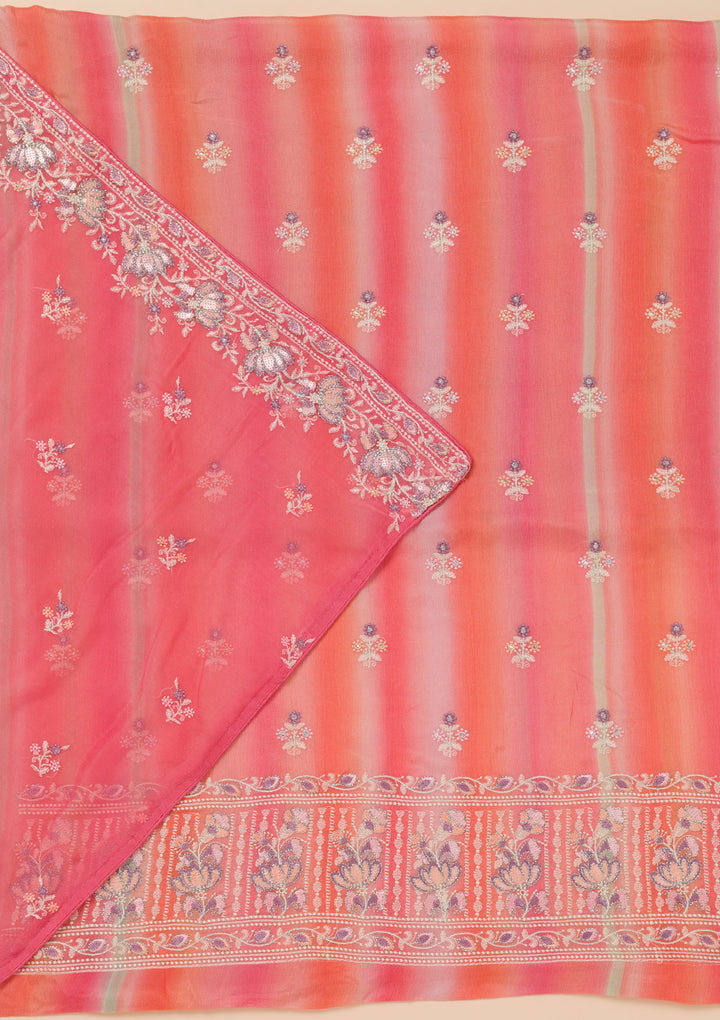 Pink Threadwork Chiffon Unstitched Salwar Suit