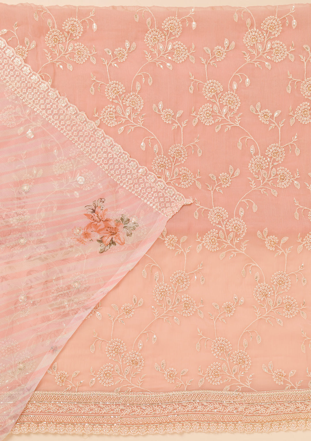 Pink Threadwork Chiffon Unstitched Salwar Suit