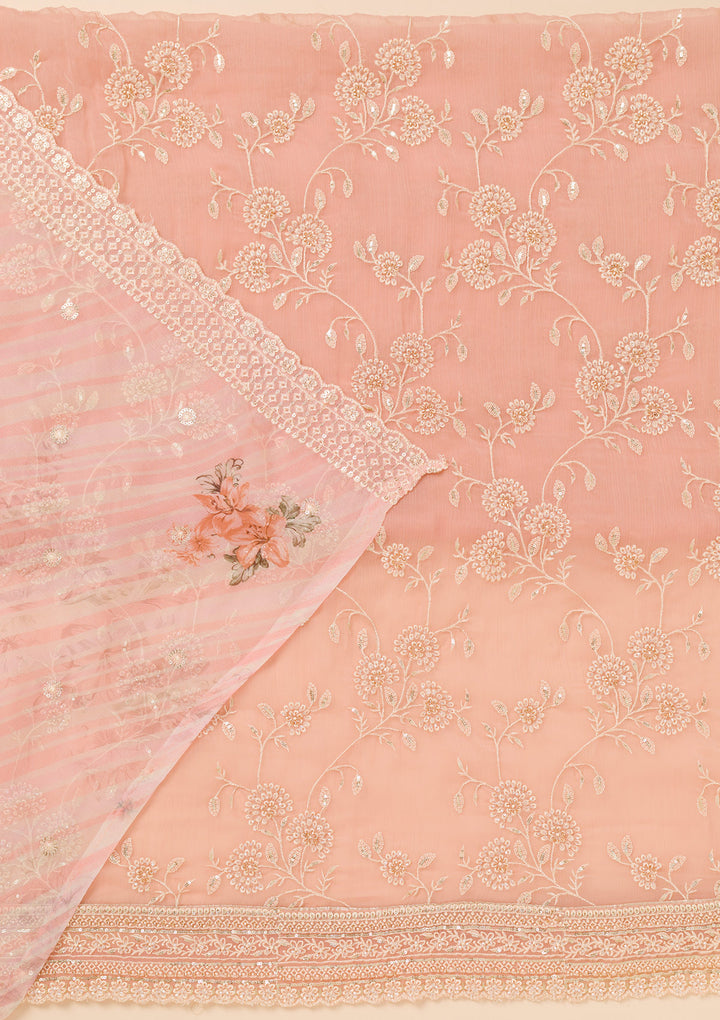 Pink Threadwork Chiffon Unstitched Salwar Suit