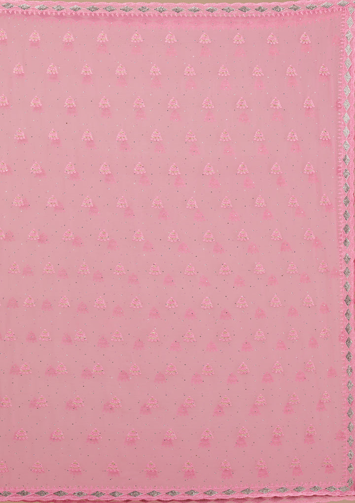 Pink Threadwork Chiffon Saree