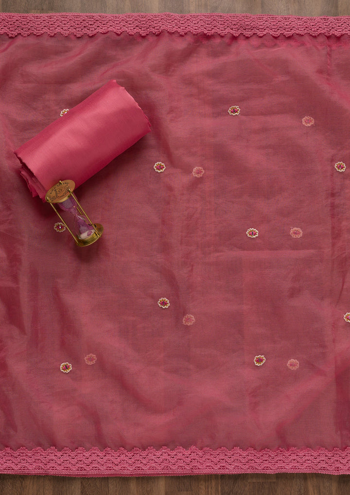 Pink Threadwork Cotton Unstitched Salwar Suit