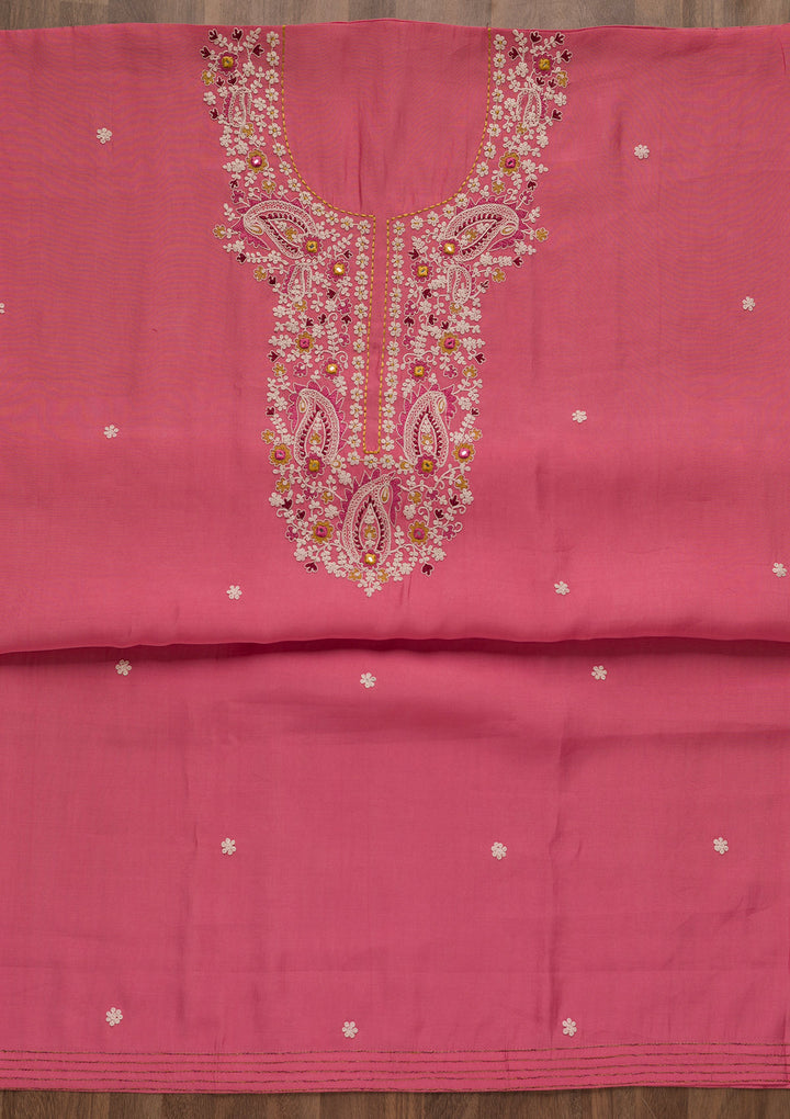 Pink Threadwork Cotton Unstitched Salwar Suit