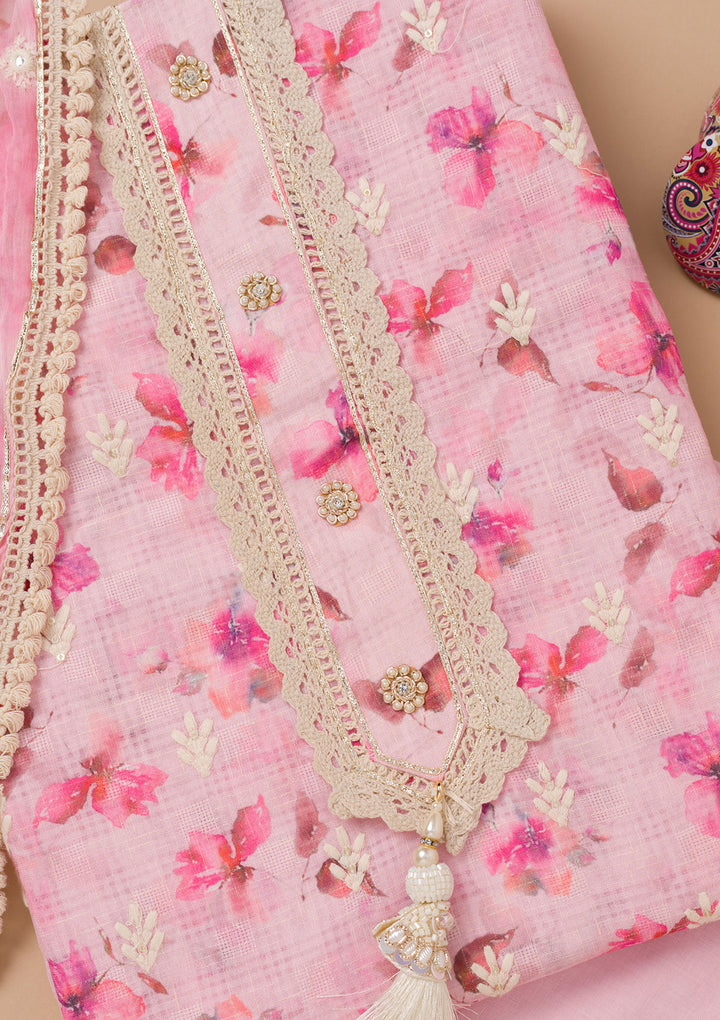 Pink Threadwork Cotton Unstitched Salwar Suit
