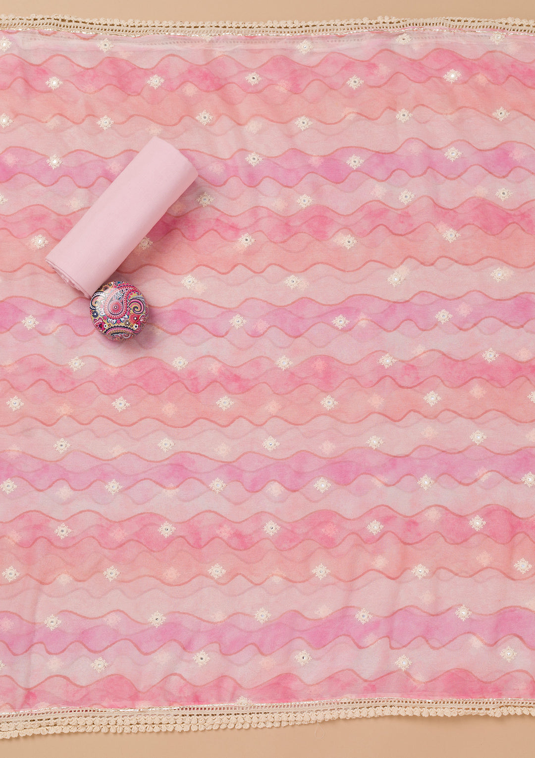 Pink Threadwork Cotton Unstitched Salwar Suit