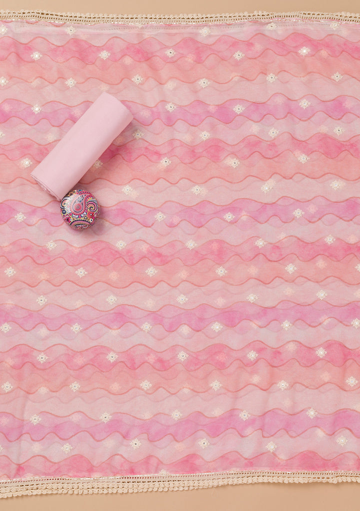 Pink Threadwork Cotton Unstitched Salwar Suit