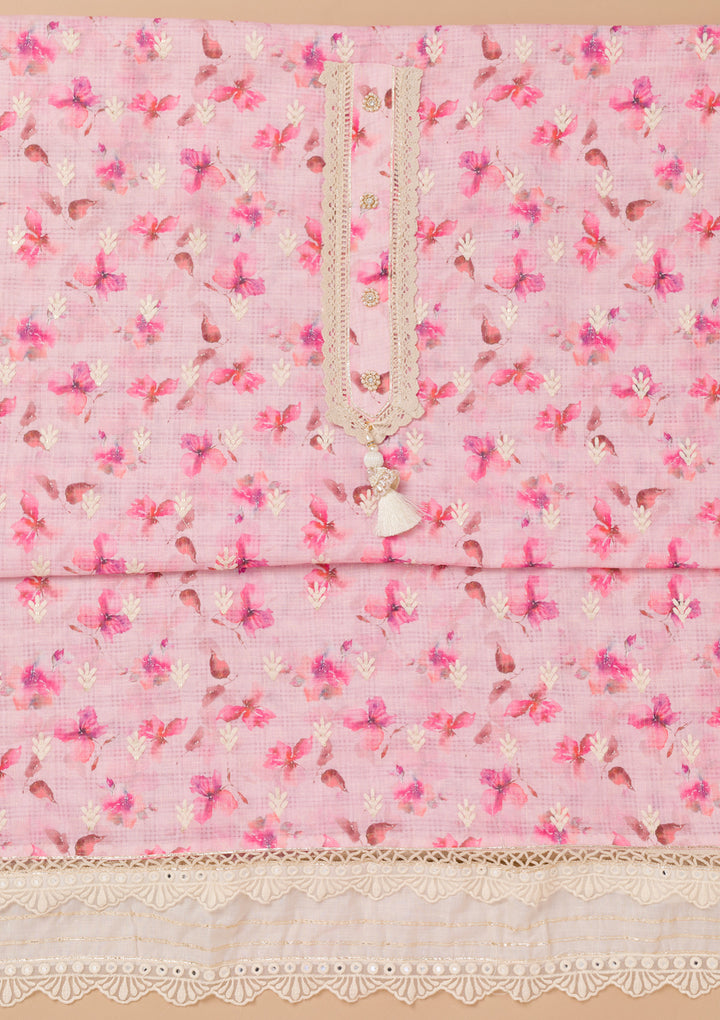 Pink Threadwork Cotton Unstitched Salwar Suit