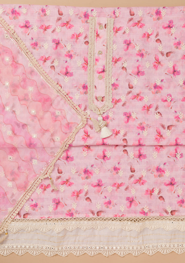 Pink Threadwork Cotton Unstitched Salwar Suit