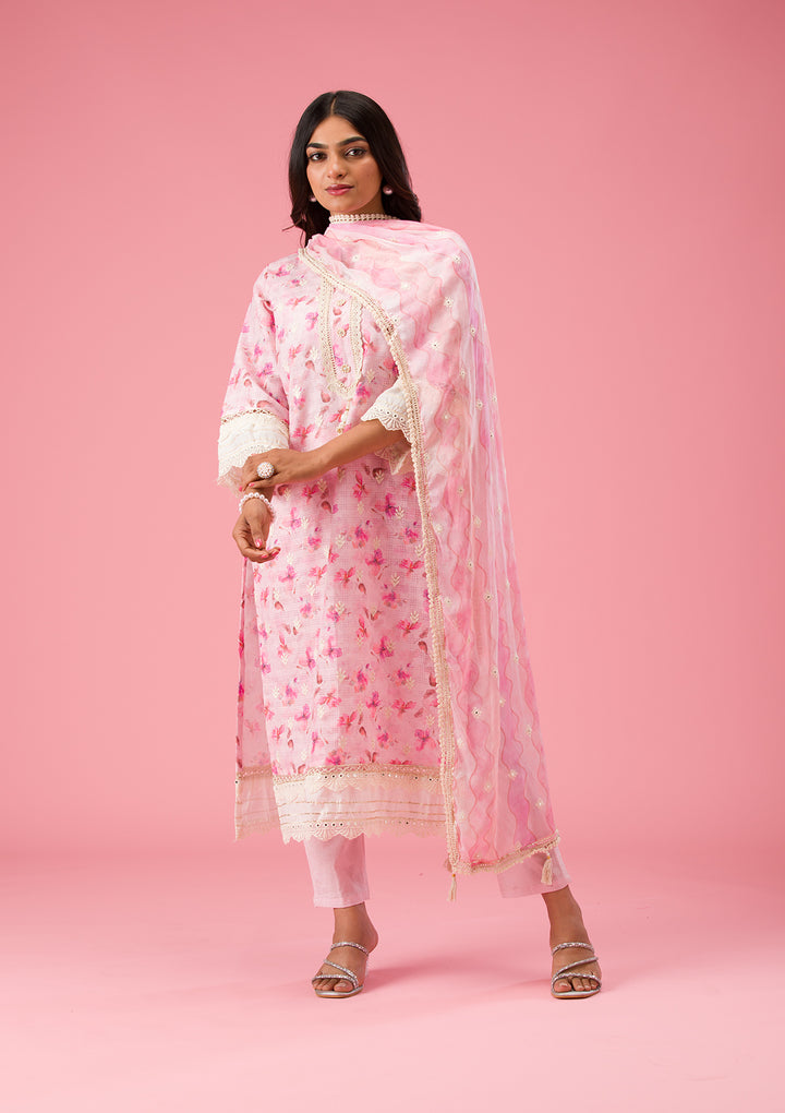 Pink Threadwork Cotton Unstitched Salwar Suit