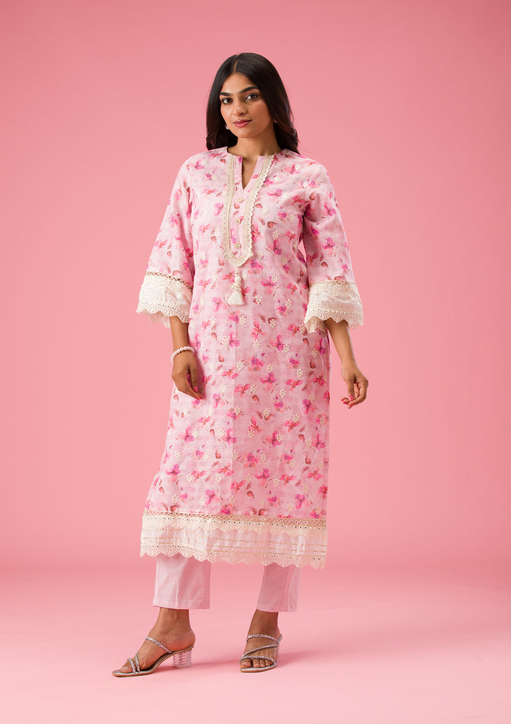 Pink Threadwork Cotton Unstitched Salwar Suit