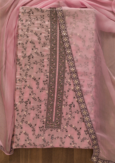 Pink Threadwork Cutdana Unstitched Salwar Suit-Koskii