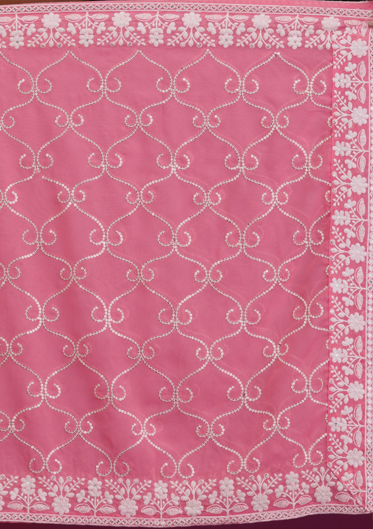 Pink Threadwork Georgette Readymade Salwar Suit