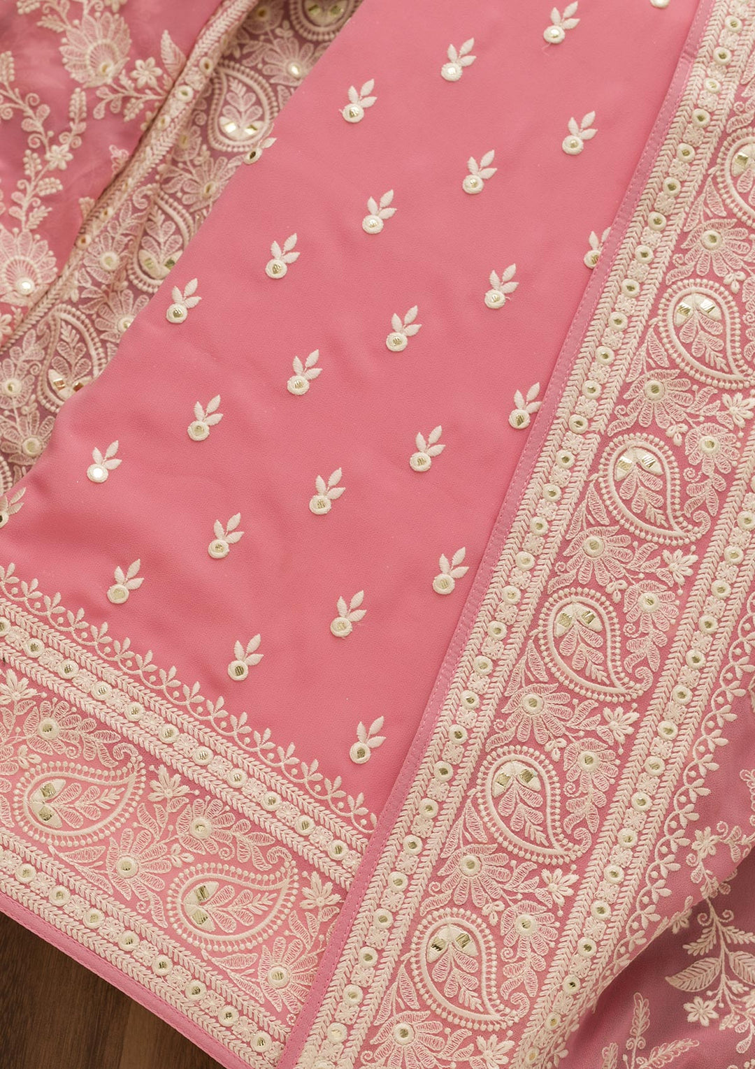 Pink Threadwork Georgette Unstitched Salwar Suit