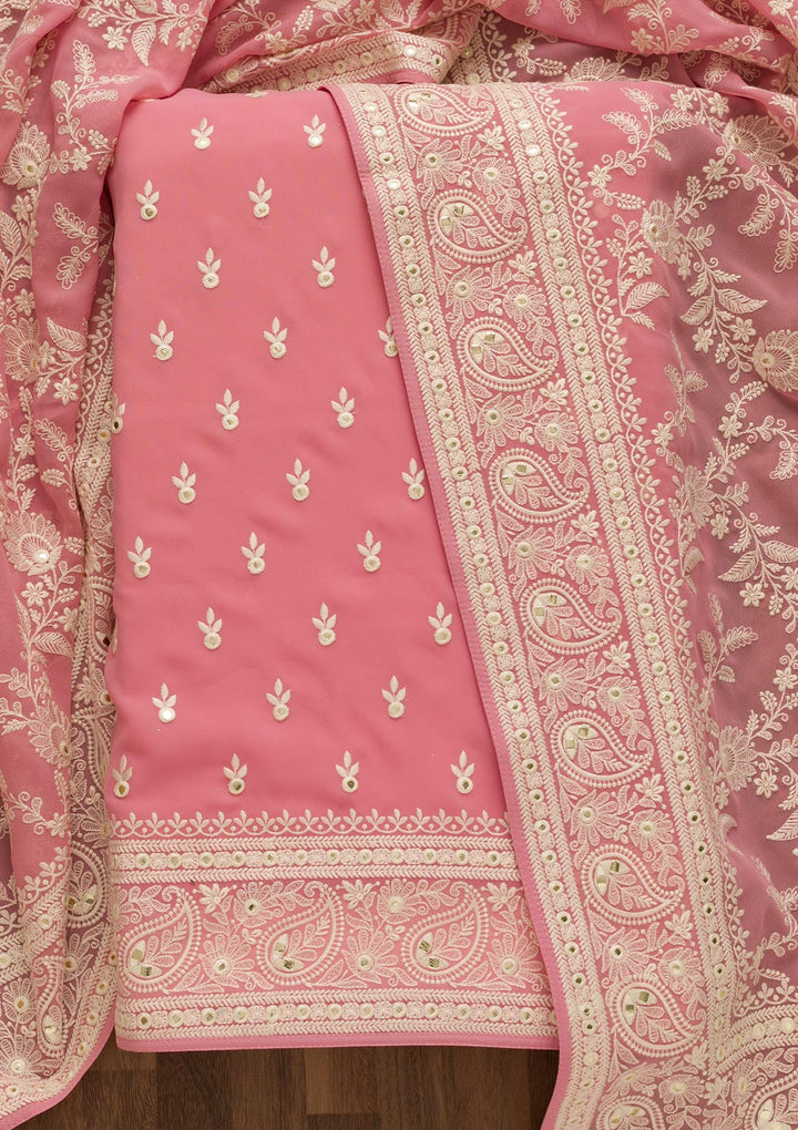 Pink Threadwork Georgette Unstitched Salwar Suit