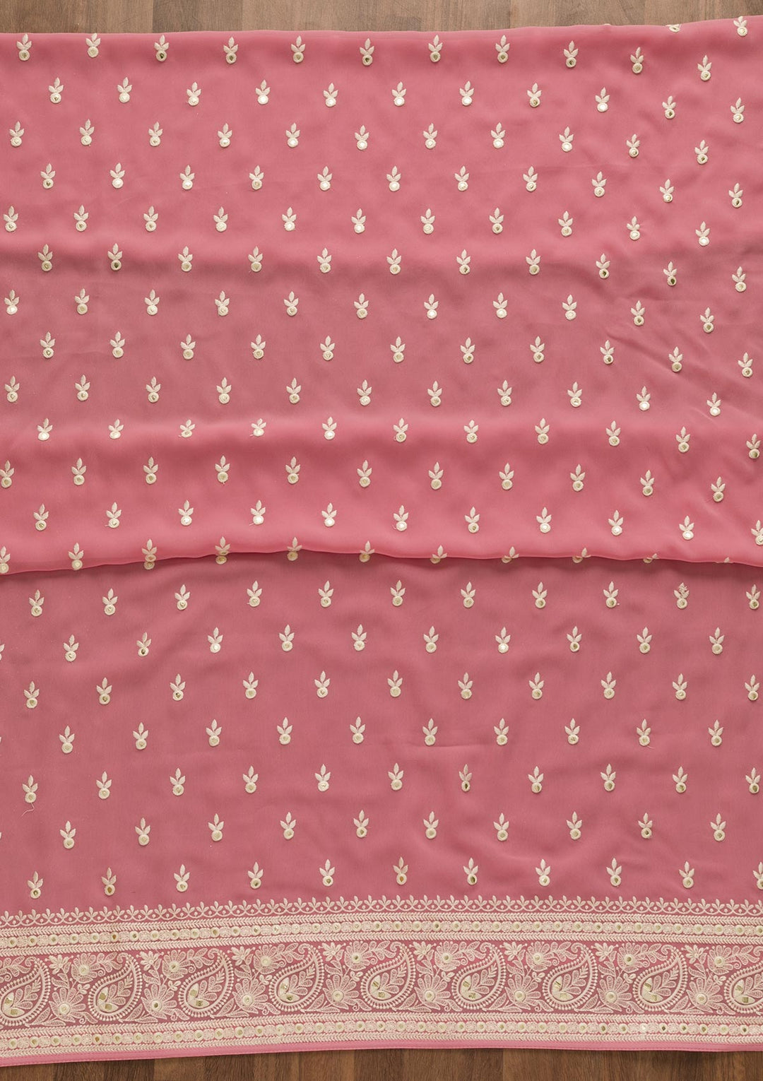 Pink Threadwork Georgette Unstitched Salwar Suit