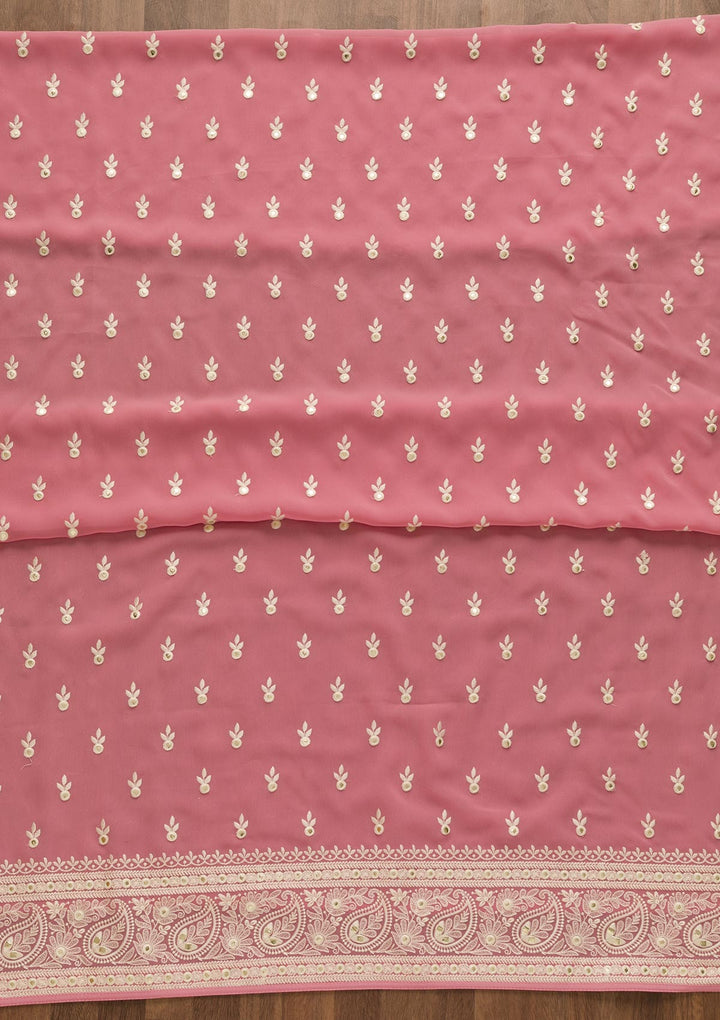 Pink Threadwork Georgette Unstitched Salwar Suit