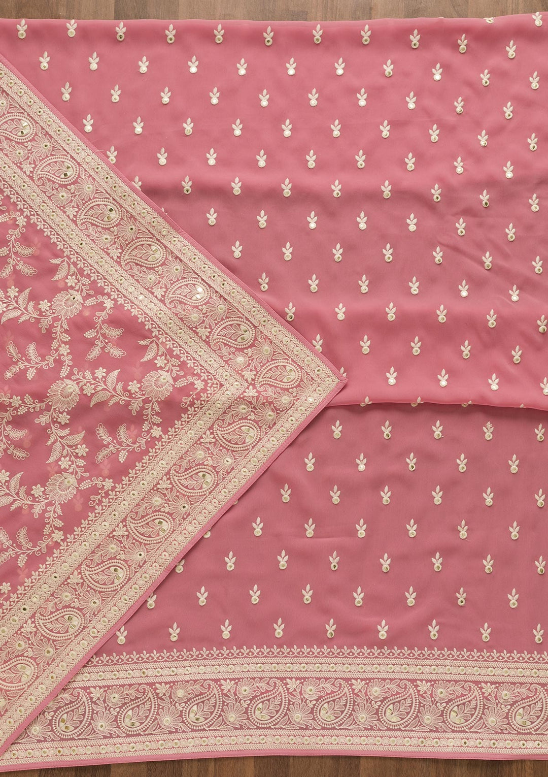 Pink Threadwork Georgette Unstitched Salwar Suit