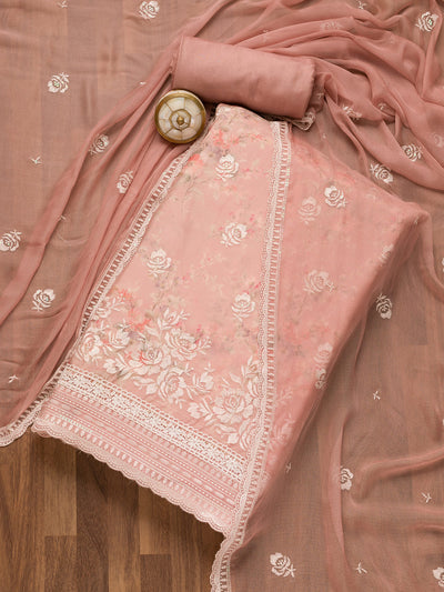 Pink Threadwork Georgette Unstitched Salwar Suit-Koskii