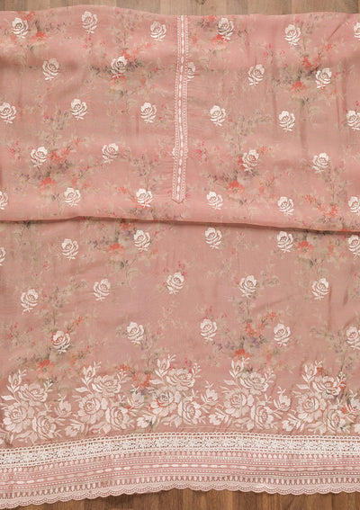 Pink Threadwork Georgette Unstitched Salwar Suit