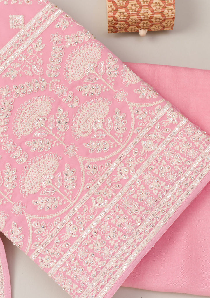 Pink Threadwork Georgette Unstitched Salwar Suit