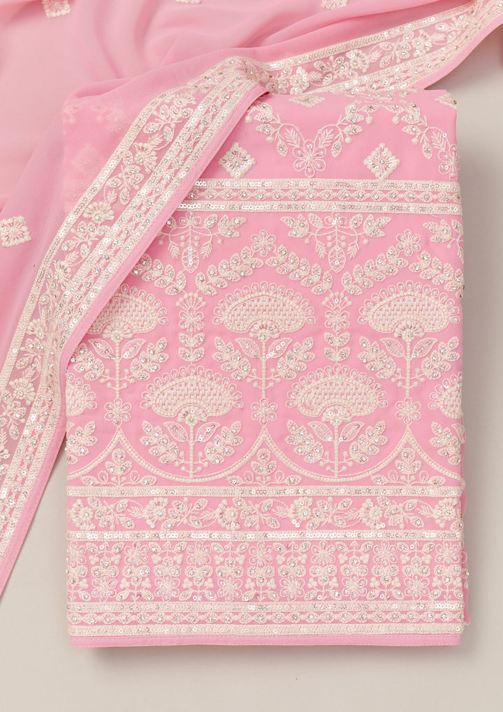 Pink Threadwork Georgette Unstitched Salwar Suit