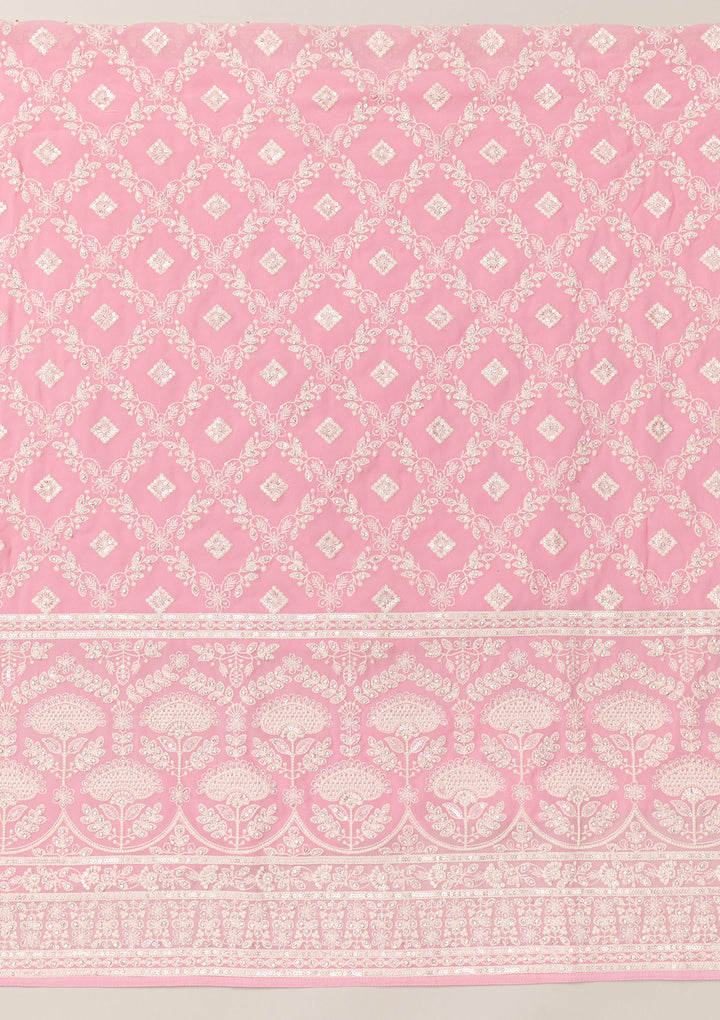 Pink Threadwork Georgette Unstitched Salwar Suit