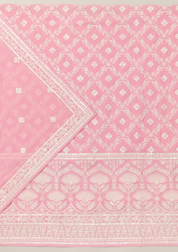 Pink Threadwork Georgette Unstitched Salwar Suit