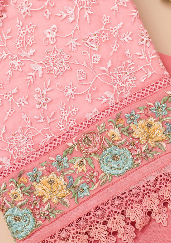 Pink Threadwork Georgette Unstitched Salwar Suit