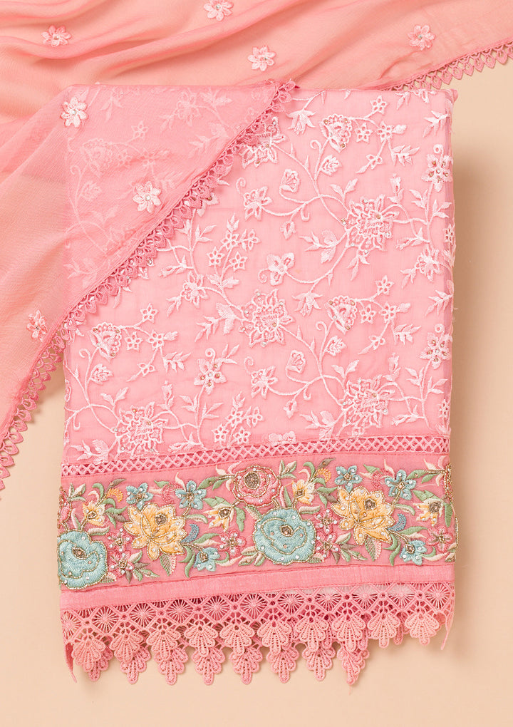 Pink Threadwork Georgette Unstitched Salwar Suit