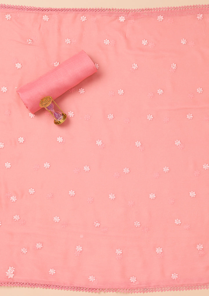Pink Threadwork Georgette Unstitched Salwar Suit