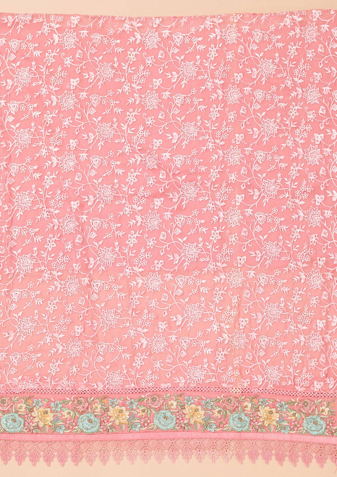 Pink Threadwork Georgette Unstitched Salwar Suit