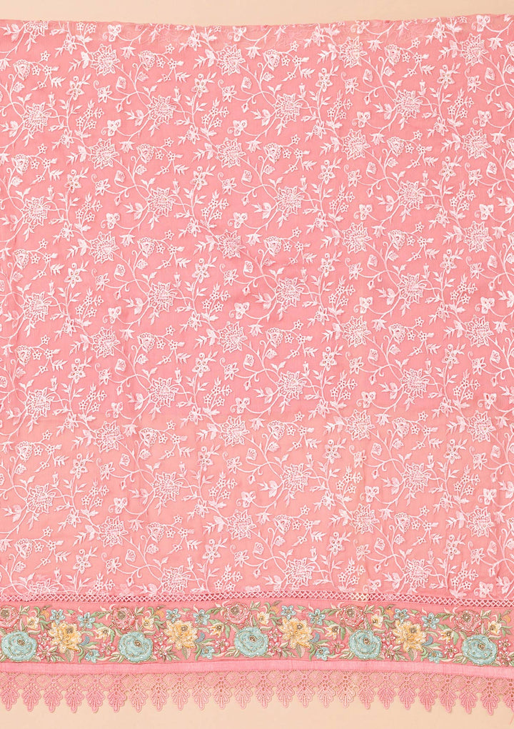 Pink Threadwork Georgette Unstitched Salwar Suit
