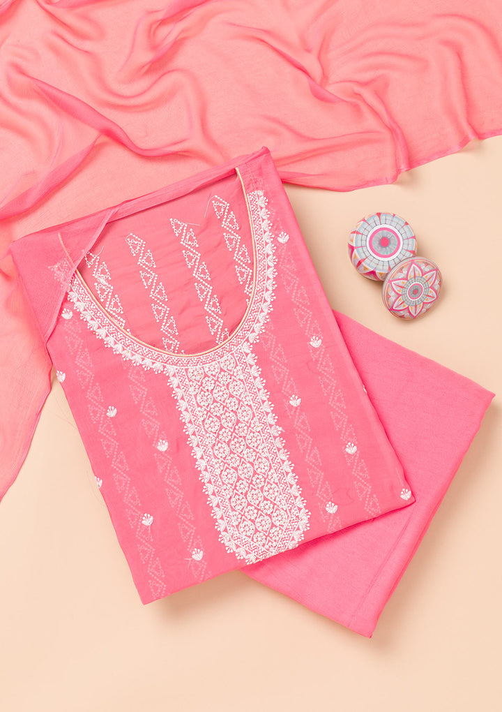 Peach Threadwork Georgette Unstitched Salwar Suit