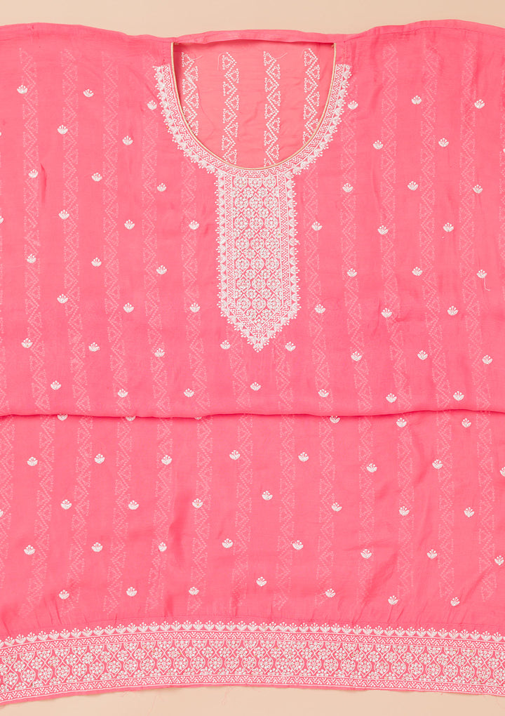 Peach Threadwork Georgette Unstitched Salwar Suit