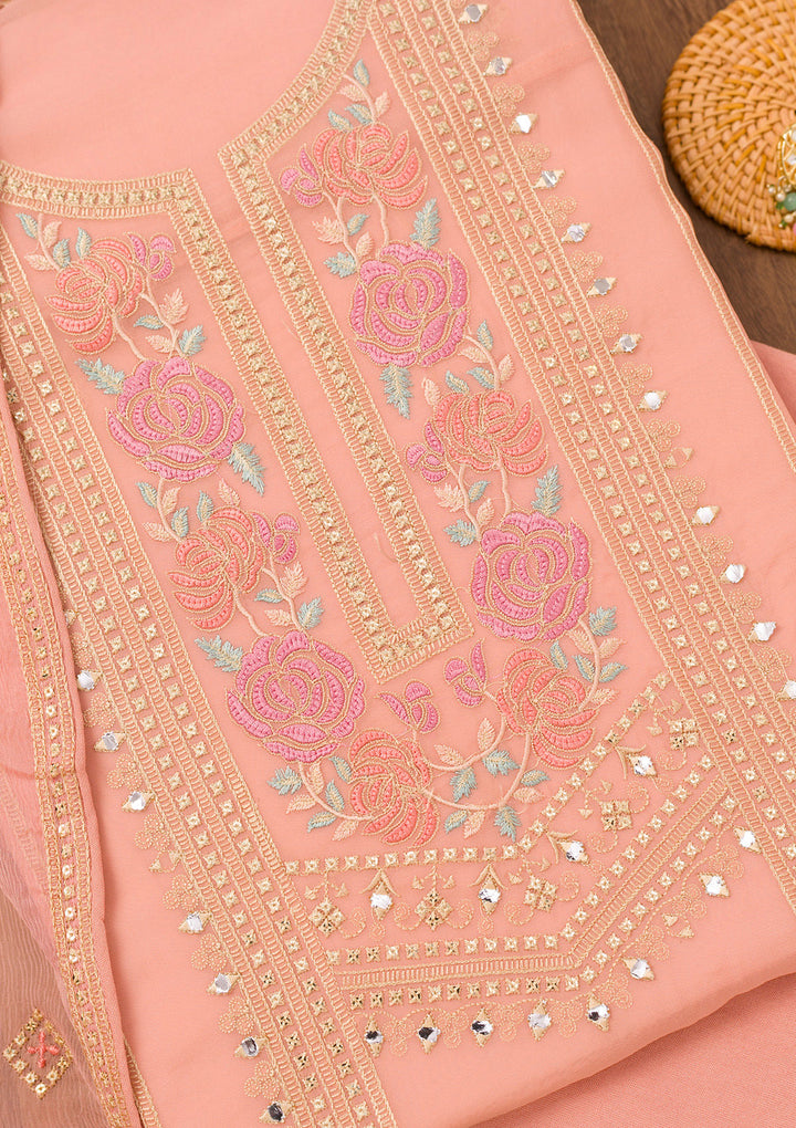 Pink Threadwork Georgette Unstitched Salwar Suit