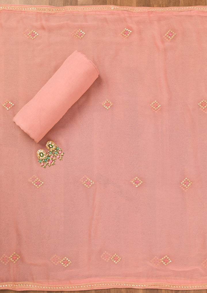 Pink Threadwork Georgette Unstitched Salwar Suit