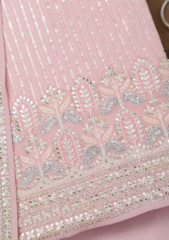 Pink Threadwork Georgette Unstitched Salwar Suit