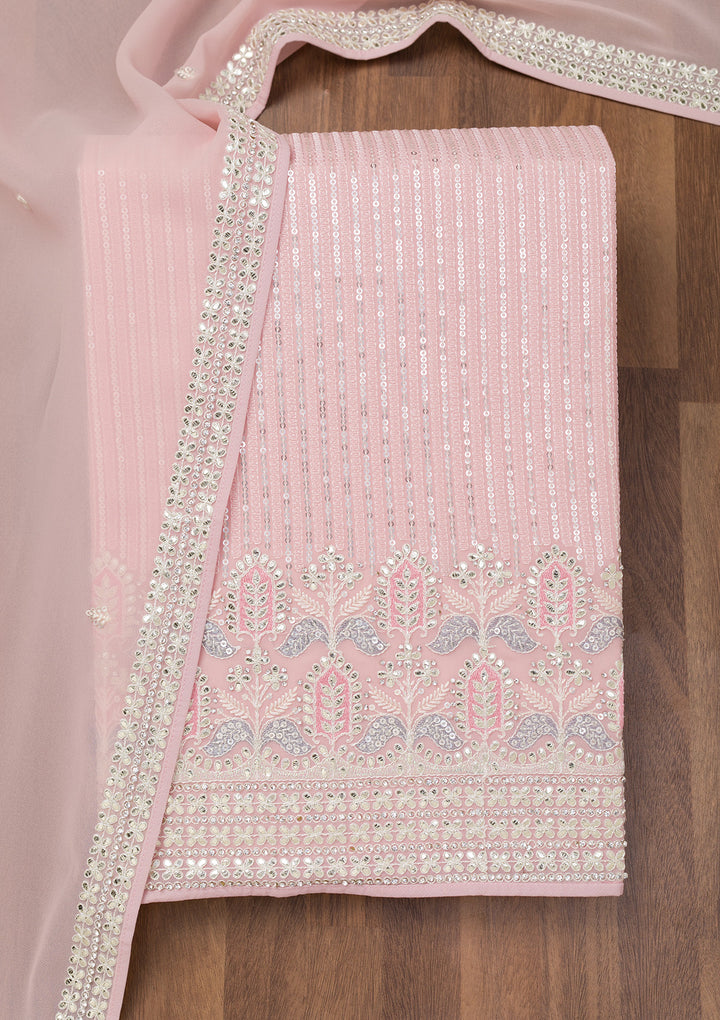 Pink Threadwork Georgette Unstitched Salwar Suit